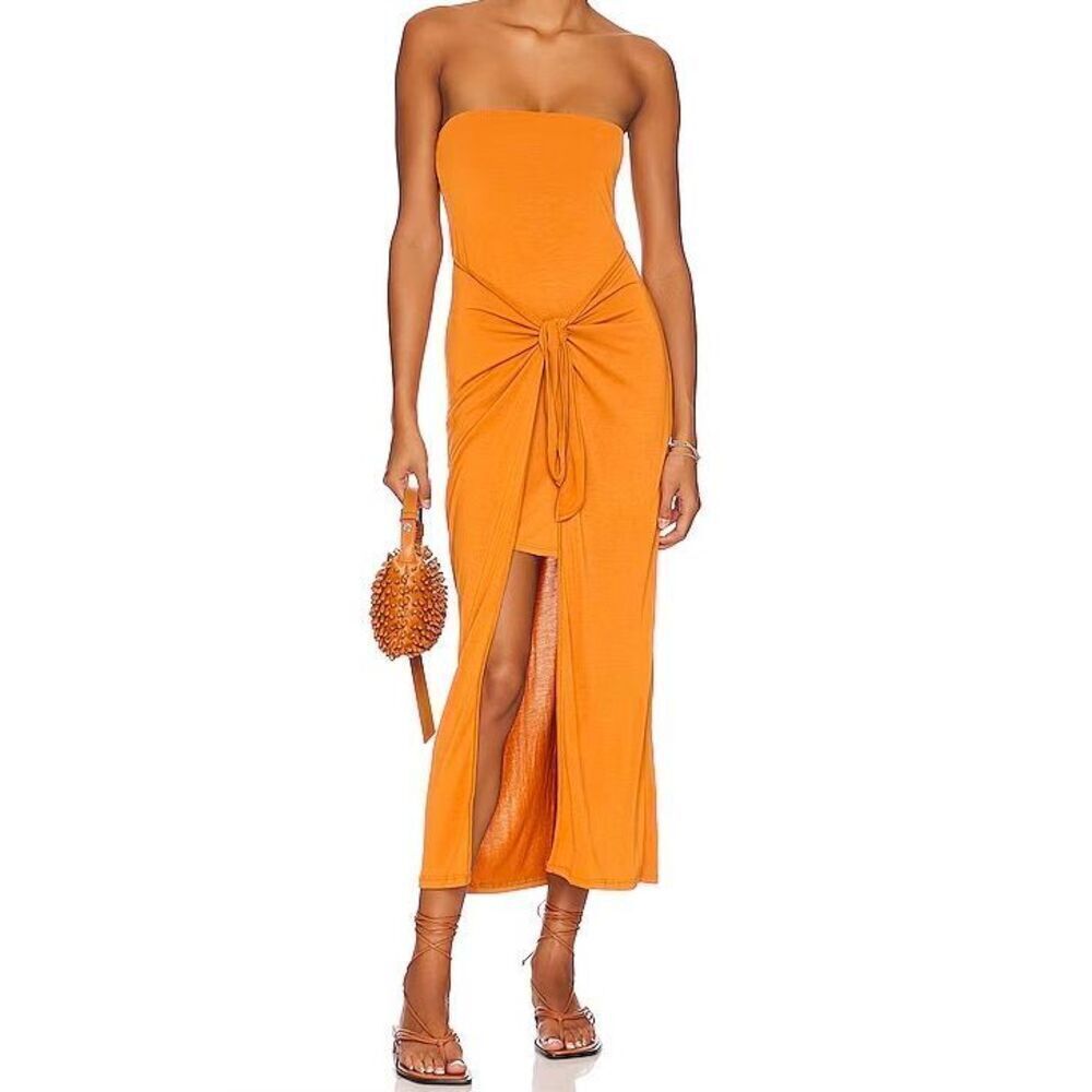 L*Space Womens size S Lia Strapless Midi Dress Tie Waist Orange Beach Resortwear